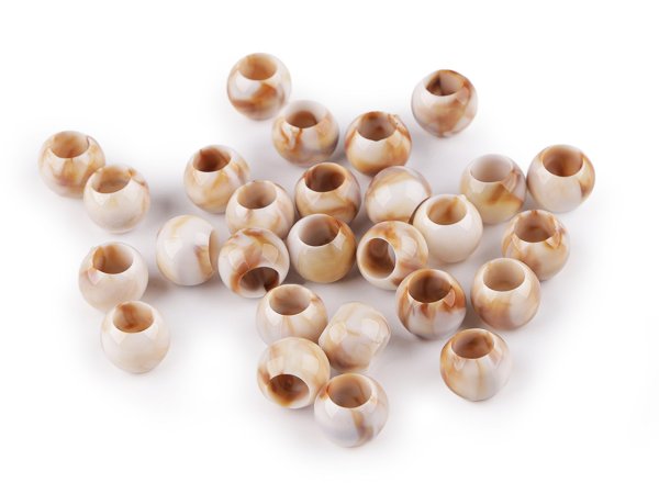 Plastové korálky s velkým průvlekem imitující mramor 10x12 mm
