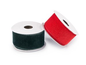Sametová dekorační stuha na cívce ve vánočních barvách šíře 38 mm, návin 2,7 m