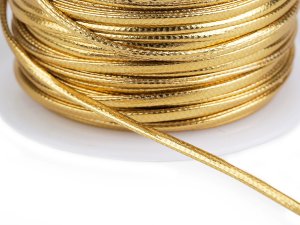 Zlatá šnůra plochá k balení dárků PU šíře 1,8; 2,5 mm
