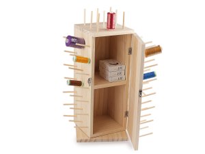 Dřevěný stojan na nitě otočný s úložným prostorem, výška 44 cm