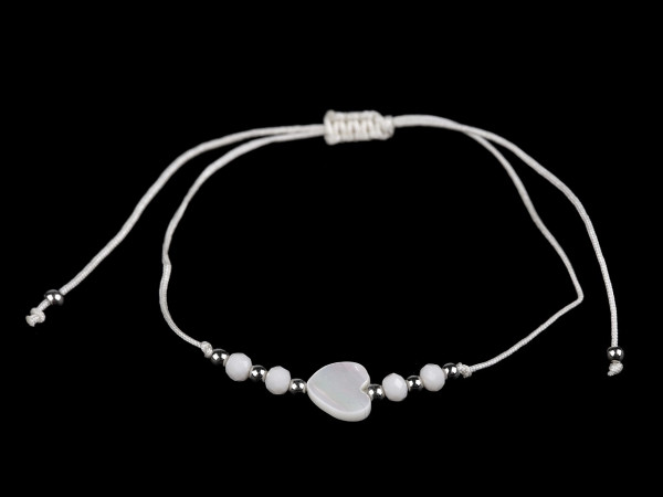 Náramek shamballa perleťové srdce