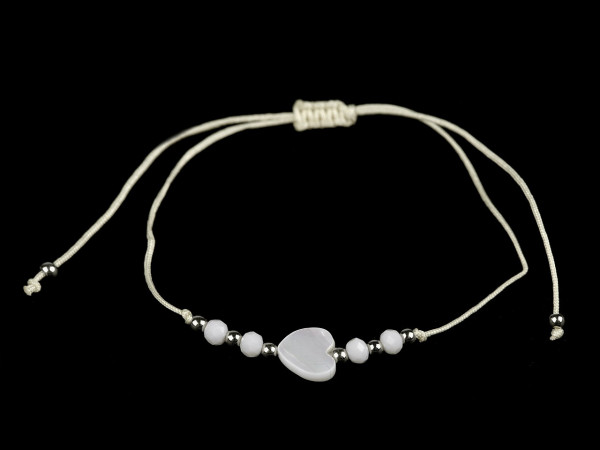 Náramek shamballa perleťové srdce
