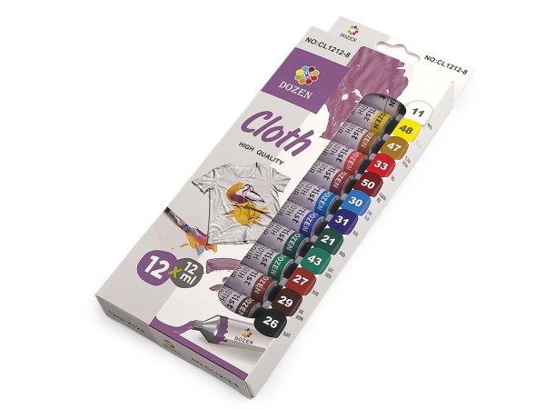 Barvy na textil sada 12 barev x 12 ml