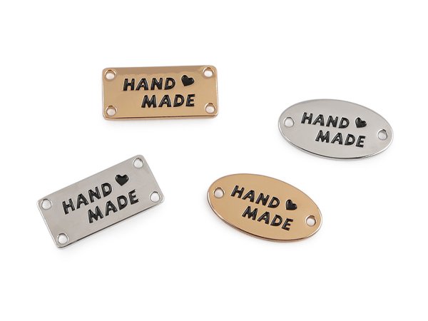 Kovový štítek k našití Handmade