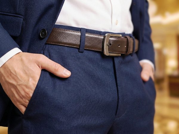Pánský kožený pásek šíře 3,7 cm z hovězí kůže prošitý