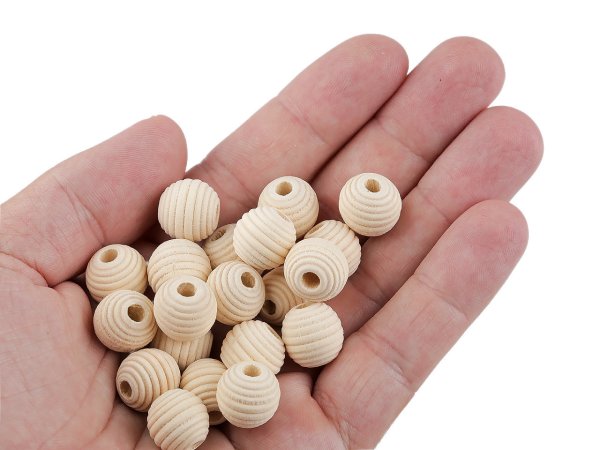 Dřevěné korálky nelakované vroubkované Ø14 mm