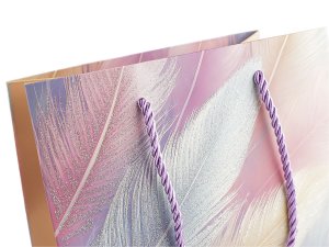 Dárková taška peří s glitry 18x23 cm