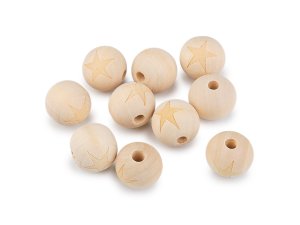 Dřevěné korálky nelakované hvězda, smajlík Ø20 mm