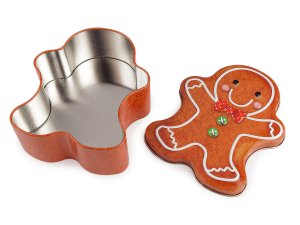 Vánoční plechová dárková krabička Santa, perníček, sněhulák