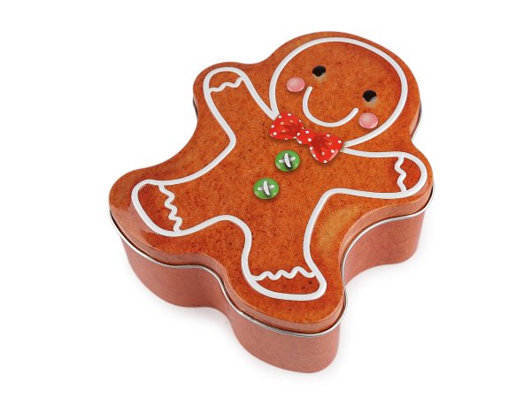 Vánoční plechová dárková krabička Santa, perníček, sněhulák