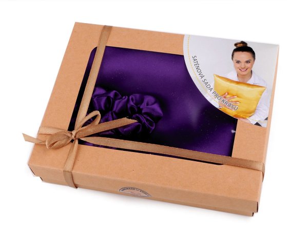 Saténová Beauty sada na spaní, povlak a scrunchie gumička