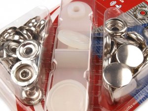 Knoflíky stiskací s kroužkem Ø15 mm na silné látky, nikl