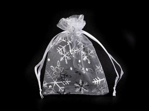 Vánoční dárkový pytlík vločky 9x12 cm organza