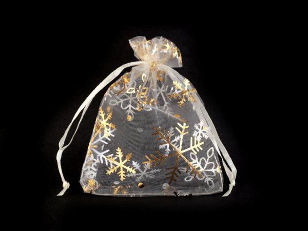 Vánoční dárkový pytlík vločky 9x12 cm organza