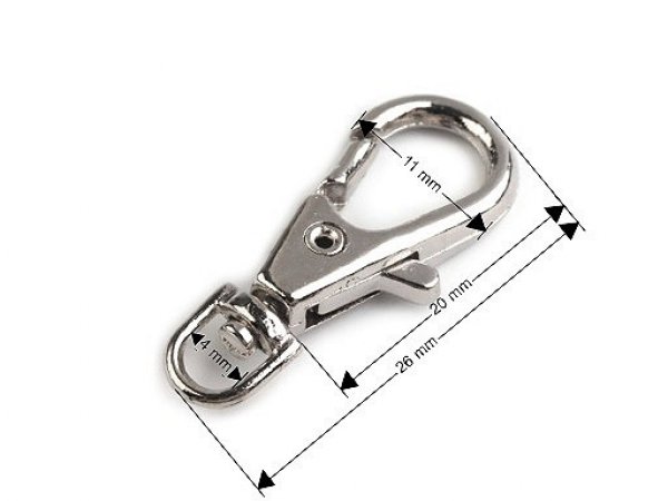 Kovová karabinka otočná, průvlek 4 mm