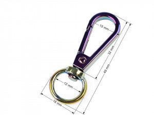 Kovová karabina otočná, průvlek 12 mm duhová