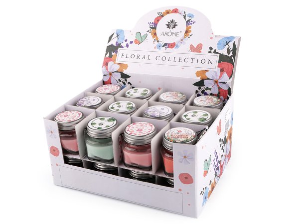 Malá vonná svíčka ve skle s jmenovkou 28 g Fruit, Floral
