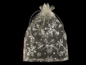 Vánoční dárkový pytlík vločky 13x18 cm organza