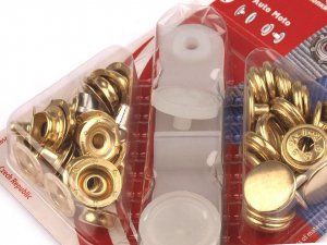 Knoflíky stiskací s kroužkem Ø15 mm na silné látky, zlaté