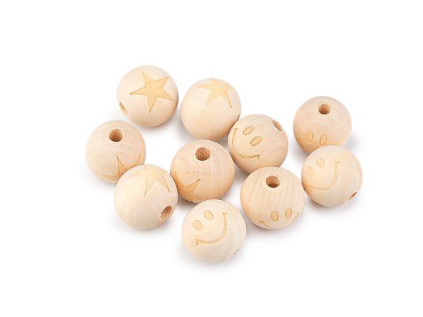 Dřevěné korálky nelakované hvězda, smajlík Ø20 mm