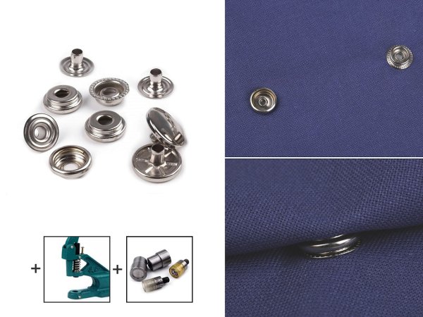 Knoflíky stiskací s kroužkem Ø15 mm (AM6 - O-SPRING) na silné látky, sypané
