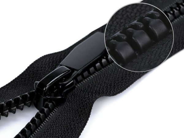 Kostěný zip No 5 délka 70 cm kulaté zoubky, s ozdobným jezdcem