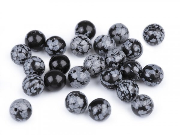 Obsidián vločkový, minerální korálky Ø8 mm