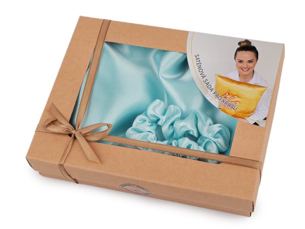 Saténová Beauty sada na spaní, povlak a scrunchie gumička