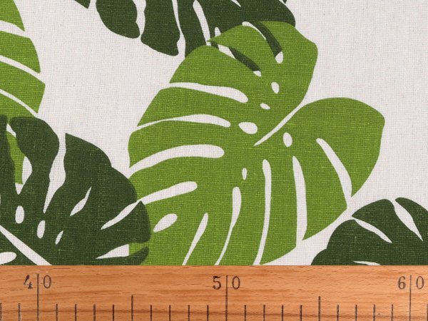 Bavlněná metráž / imitace lnu hrubší, monstera