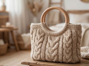 Dřevěný kruh z masivu / macrame, ucha na tašky