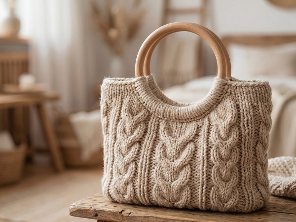 Dřevěný kruh z masivu / macrame, ucha na tašky