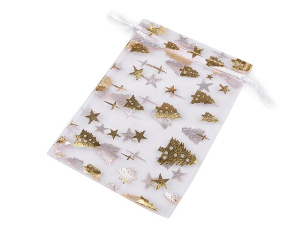 Vánoční dárkový pytlík stromečky 10x14,5 cm organza