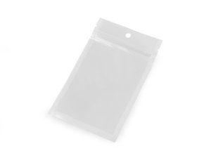 Uzavíratelný sáček se závěsem 8x13 cm jedna strana průhledná