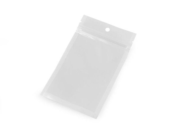 Uzavíratelný sáček se závěsem 8x13 cm jedna strana průhledná