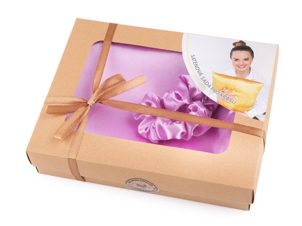 Saténová Beauty sada na spaní, povlak a scrunchie gumička