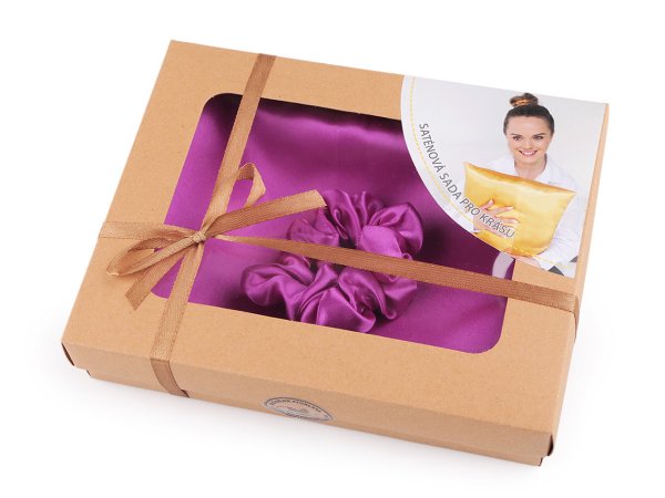 Saténová Beauty sada na spaní, povlak a scrunchie gumička