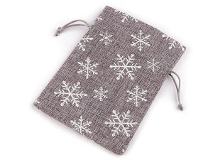 Vánoční dárkový pytlík vločky s glitry 13x18 cm imitace juty