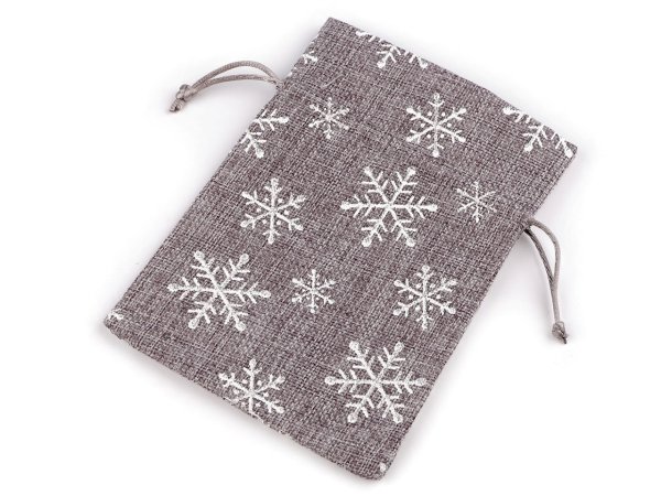 Vánoční dárkový pytlík vločky s glitry 13x18 cm imitace juty