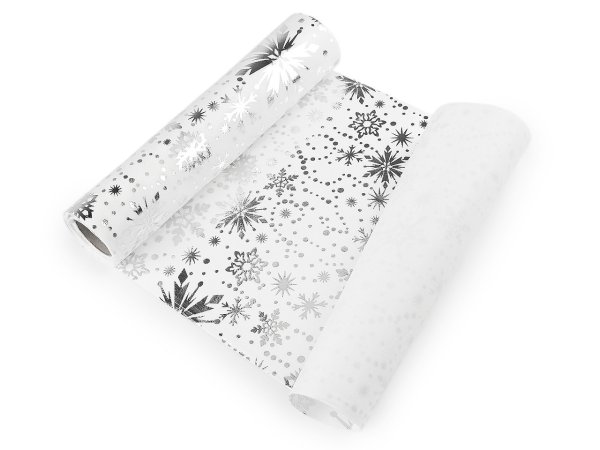 Vánoční velvet / samet k výrobě běhounů a dekorací - vločka, šíře 28 cm